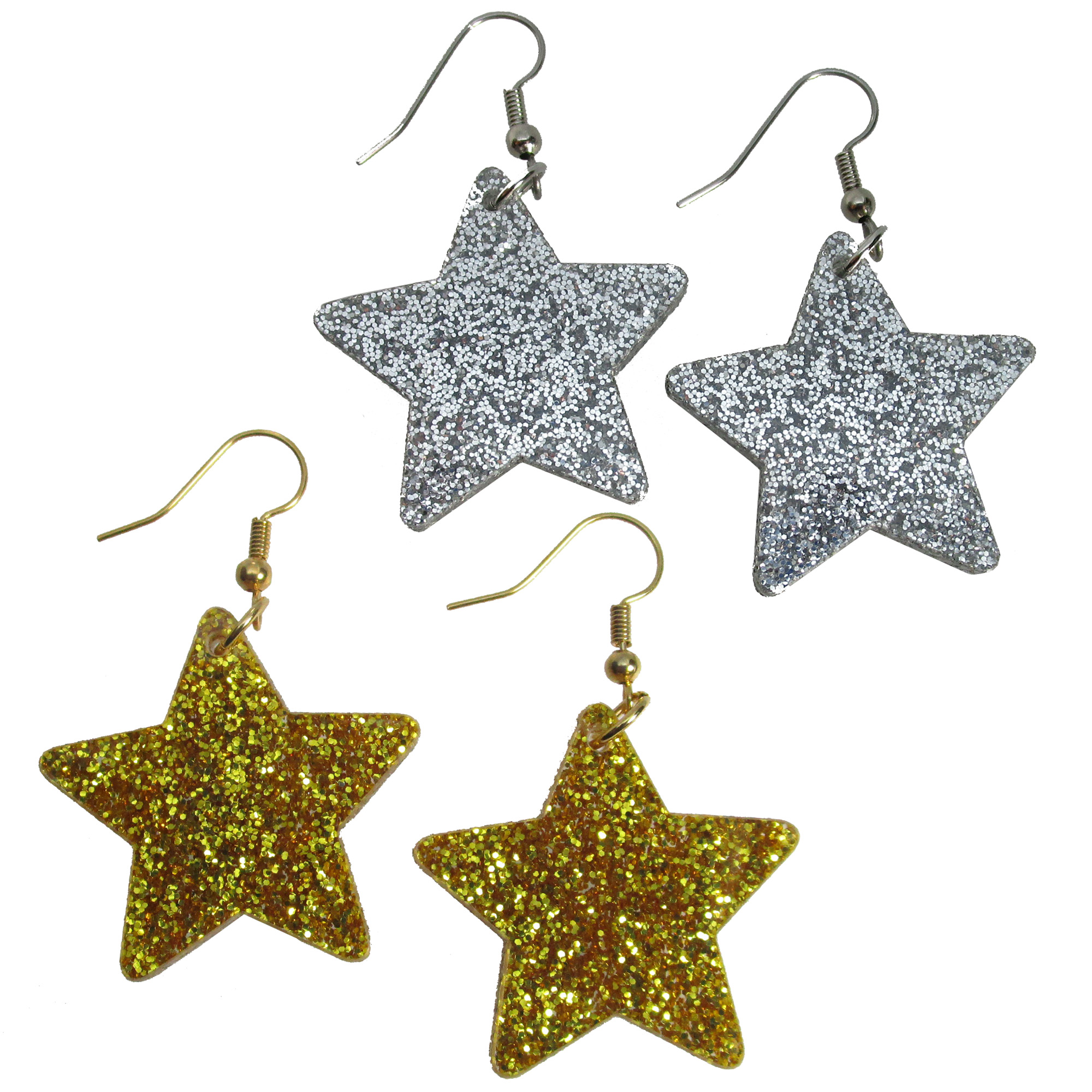 Silver Glitter or Shining Gold Star Big Dangle Earrings ⋆ It's Just So You