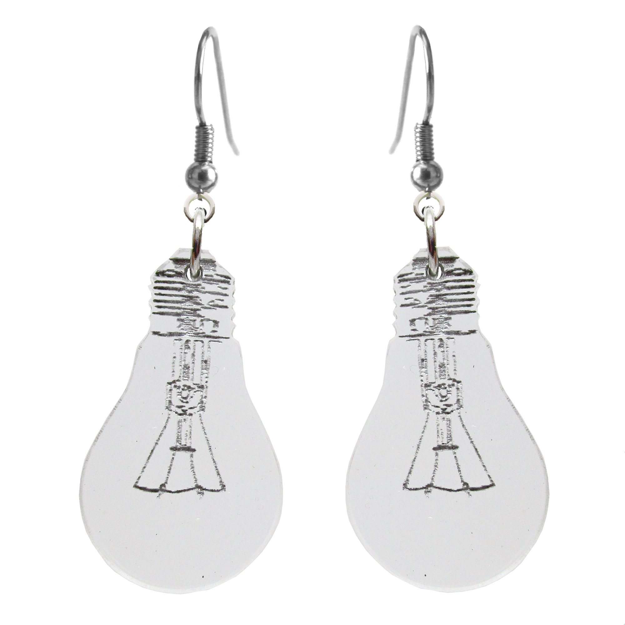 Light Bulb Dangling Earring Necklace Set Special Funny Hippie Hipster Pendant 
