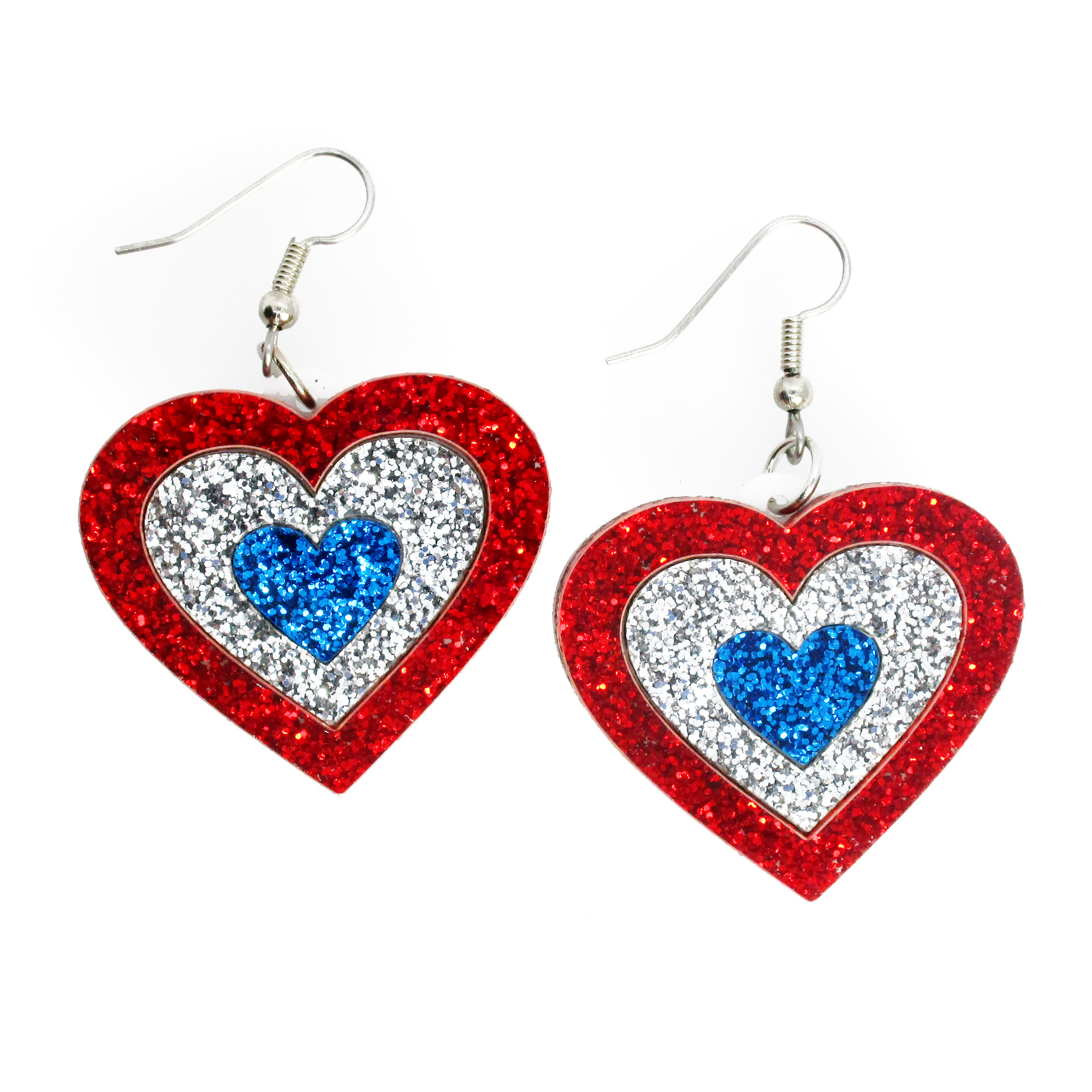 red white blue heart enamel earrings flag heart earrings small patriotic Stars and Stripes charm earrings U.S gold heart flags