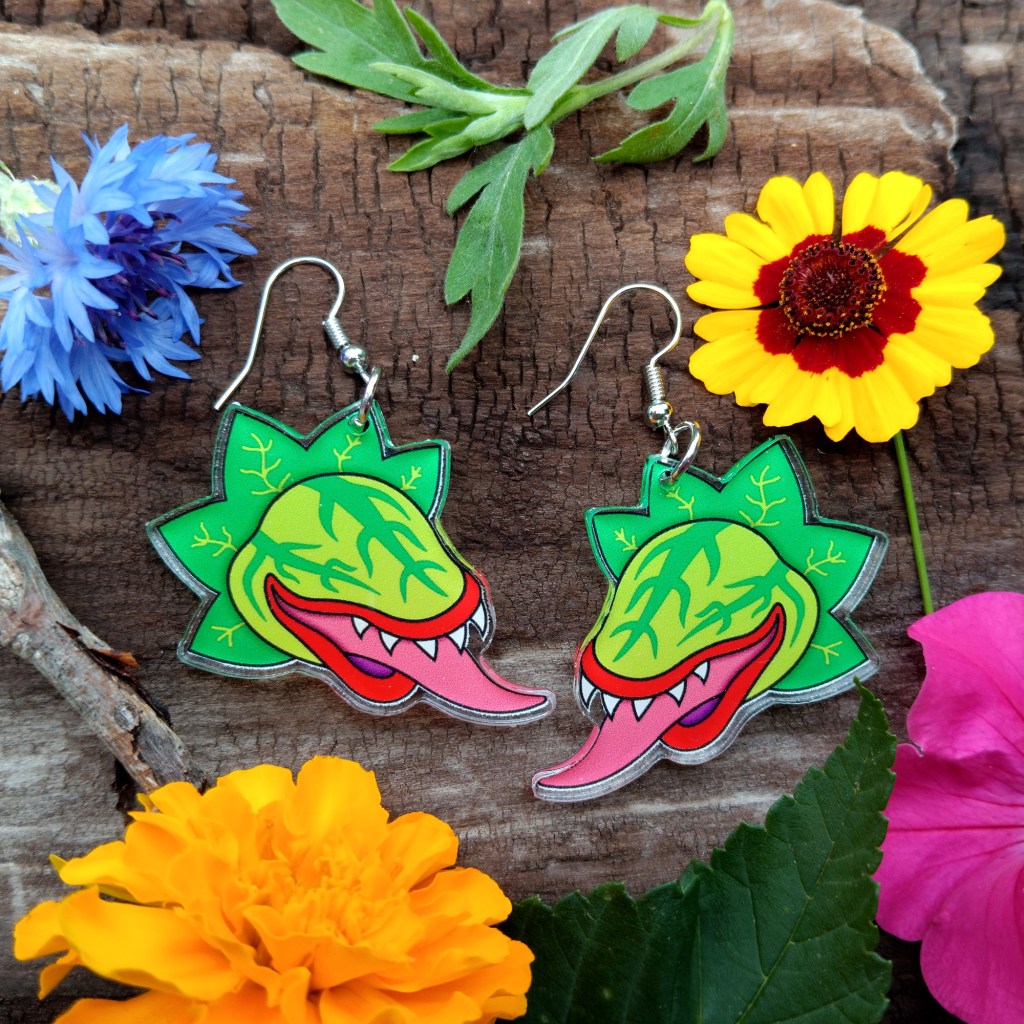Little Shop of Horror Audrey big plant monster musical theater kid gift present big acrylic earrings jewelry ()